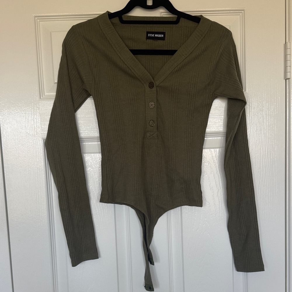 Steve Madden Khaki Long Sleeve Bodysuit